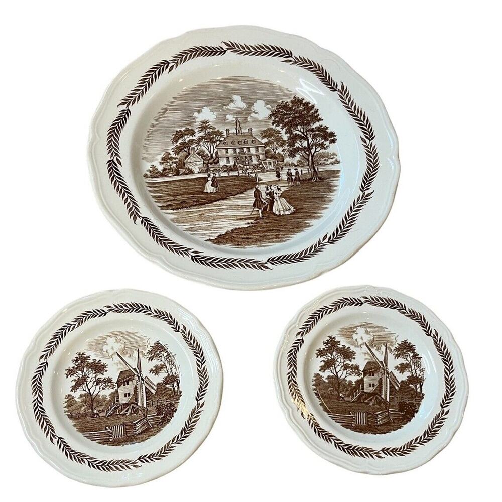 Set of 3 J & G Meakin Colonial Staffordshire 1 10” Dinner Plate 2 6” Bread Brown